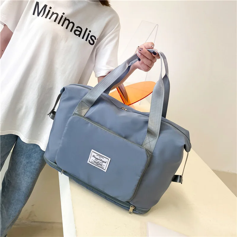 Bolsos de viaje plegables para mujer, bolso de hombro de gran capacidad para viaje, Fitness, Yoga, separación en seco y húmedo, bolsos escalables para exteriores