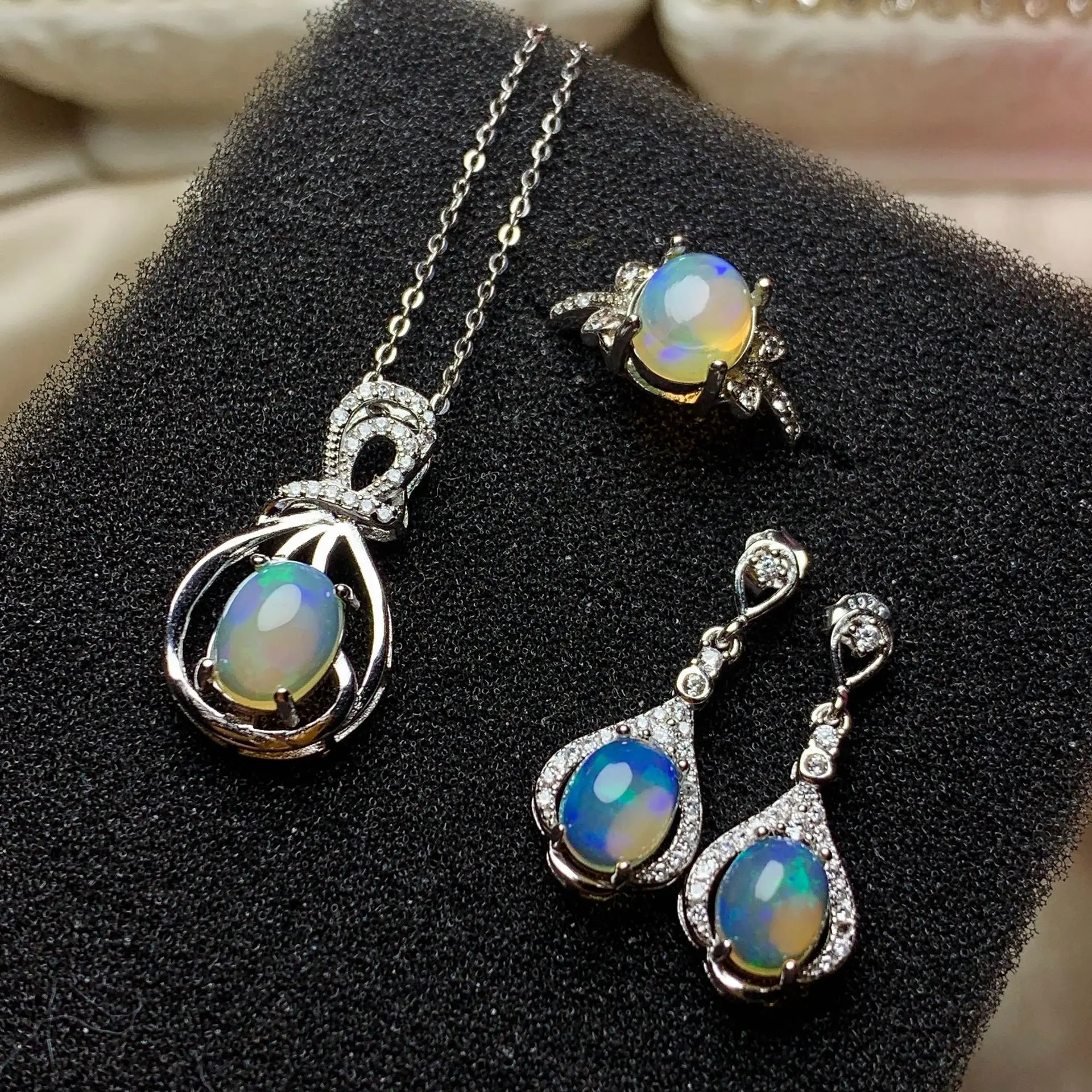 100% natural opal jewelry set for party 6mm*8mm and 7mm*9mm opal ring opal earrings opal pendant gift for woman