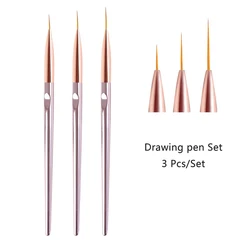 3pcs/Set Acrylic French Stripe Nail Art Line Painting Pen 3D Tips Manicure slim Line Drawing Pen UV Gel Brushes Painting Tools