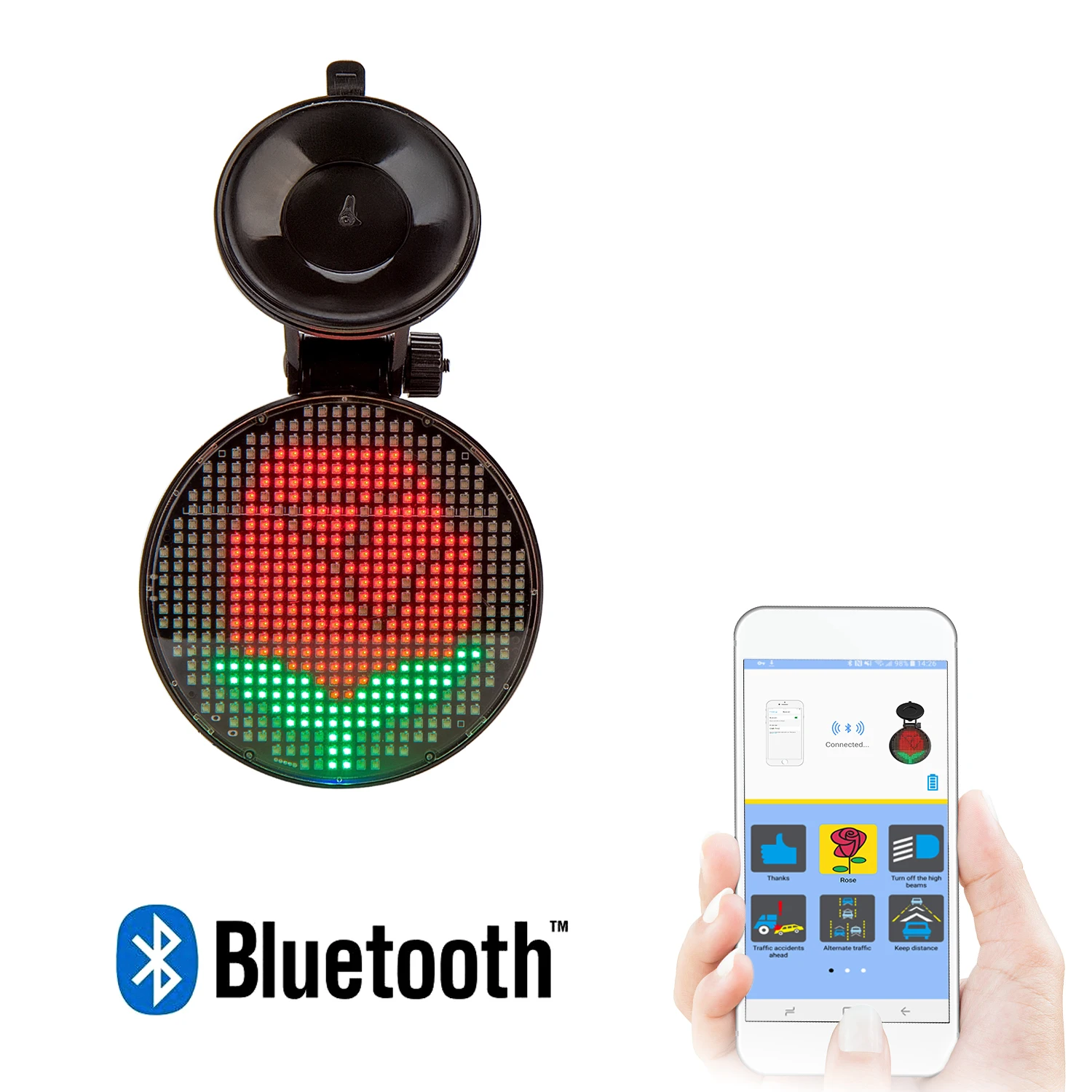 RGB Wireless Car Sign LED Emotion Programmable Message Display Board 1700MAH 512 Dots Car Accessories IOS Android and Voice-Cont