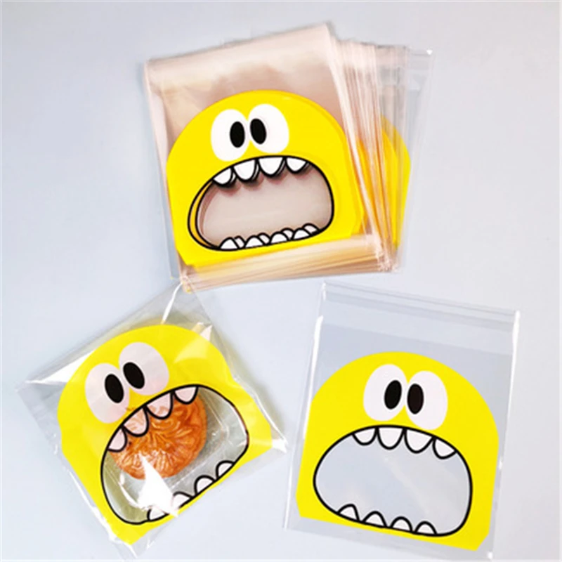 100Pcs Cute Big Teech Mouth Monster Plastic Bag Wedding Birthday Cookie Candy Gift Packaging Bags OPP Self Adhesive Party Favors