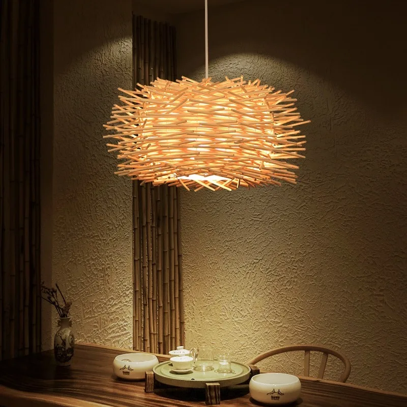 

Bird Nest Pendant Lamp Light Nordic Rattan Wicker Wood Handmade Hotel Restaurant Cafe Living Dinning Room Suspension Lighting WF