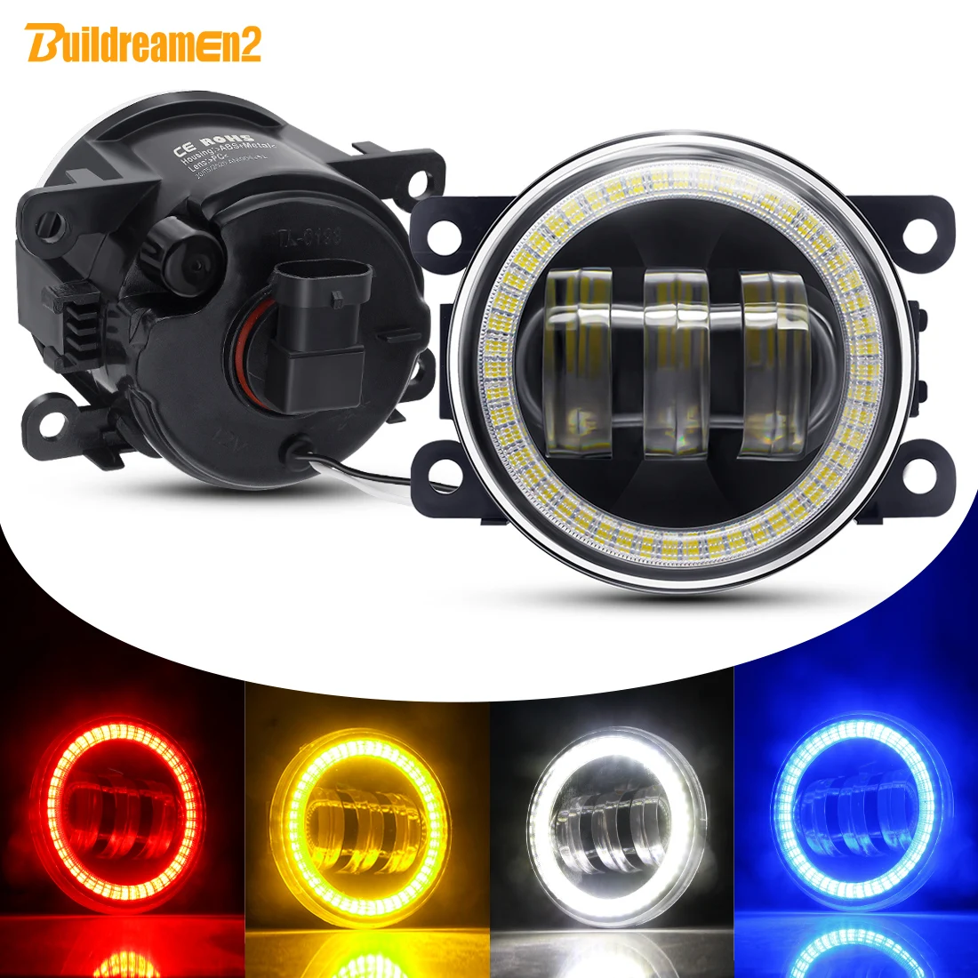 2 X Car Angel Eye Fog Light For Peugeot 3008 207 307 2008 4008 4007 5008 408 407 607 301 308 Boxer LED Lens Fog Driving Lamp DRL