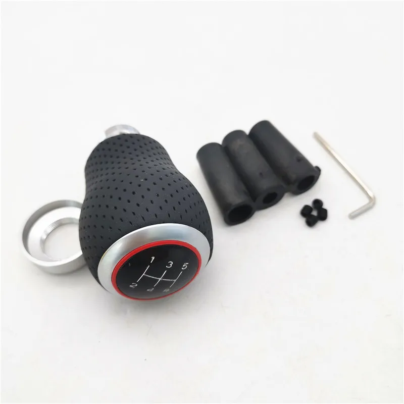 Universal 5 Speed Car Gear Shift Knob Metal Gear Black And Red Head Manual Shift Lever Knobs With 3 Adapters