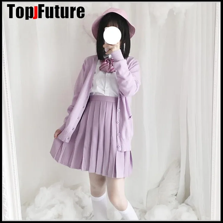 PURPLE Spring Cosplay School Uniform Sweater For Girls Women Long Sleeve Knitted Japanese Sailor Uniform Cardigans SAILOR SUIT