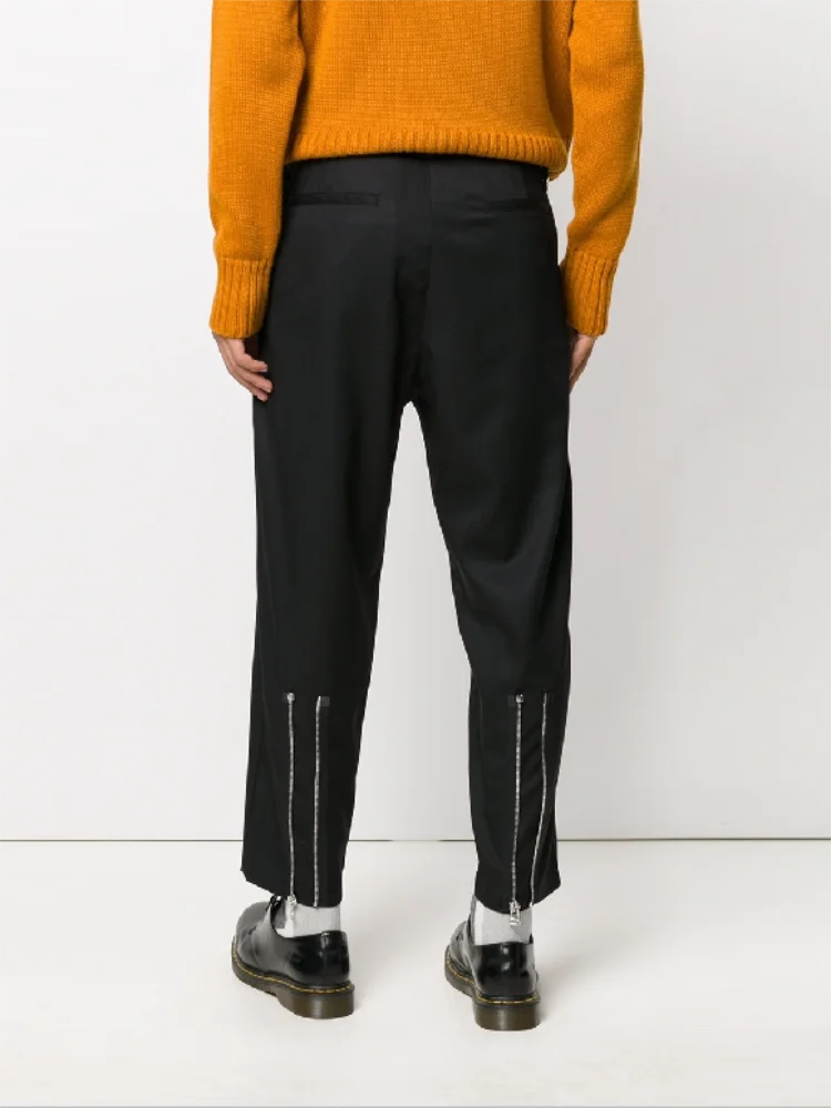 Men's Nine-Minute Pants Casual Pants Straight Pants Spring And Autumn New Black Zipper Design Business Casual Fashion Pants