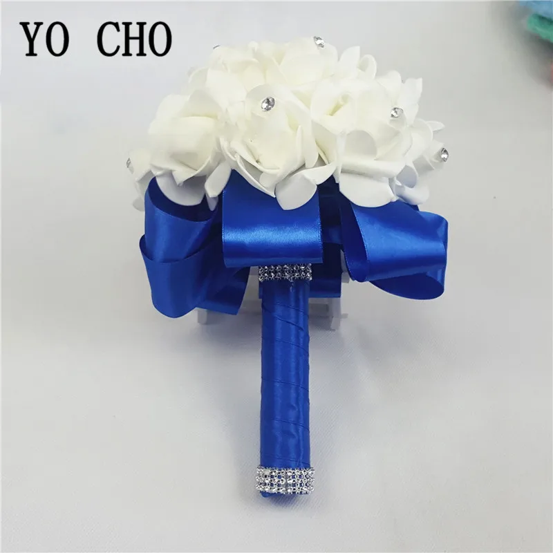 YO CHO White Pink Foam Rose Bridal Bridesmaid Bouquet Flowers Wedding Bouquet Artificial Flower Roses Bridal Bouquet Hand Flower