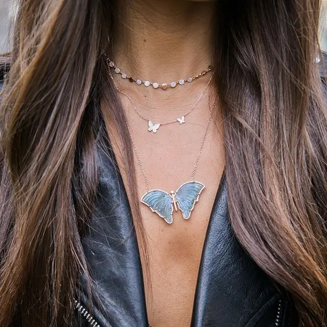 Top Fashion Lovely Minimal Delicate Tiny Cz Butterfly Charm Necklaces For Women Ladies Cute Girl Christmas Gifts Sweet Jewelry