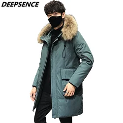 2021 Men's Down Jacket Mid-Length Fashion Winter Thick Warm Puffer Coat White Duck Down Casual Hooded Parkas Jacket Men Clothing