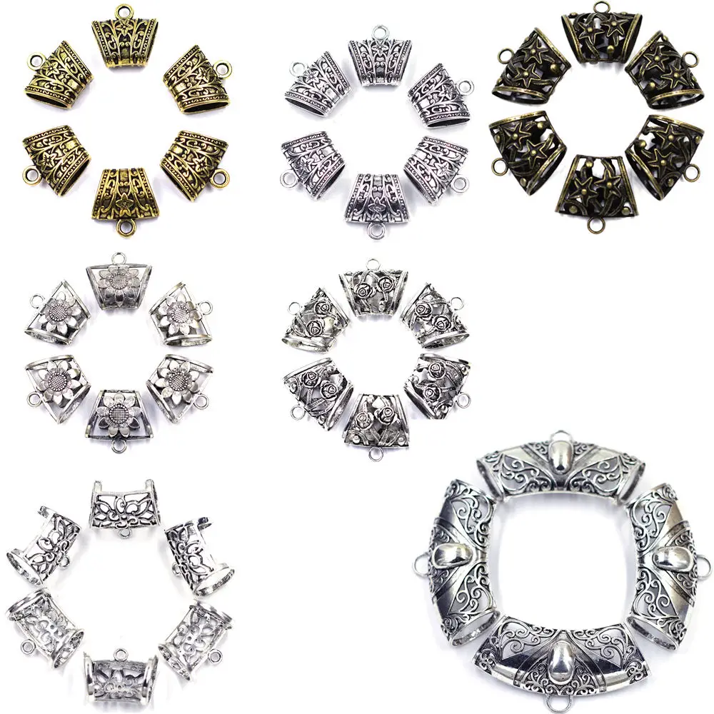 3Pcs Connector Pendants Wrap Scarf Bail Spacer Beads Flower Hollow Metal Charms For Jewelry DIY Finding