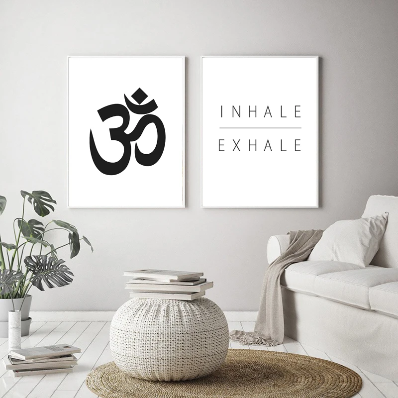 Inhale Exhale Print Yoga Gift Black White Modern Minimalist Poster Wall Art Canvas Painting Pictures Gym Yoga Studio Decoration