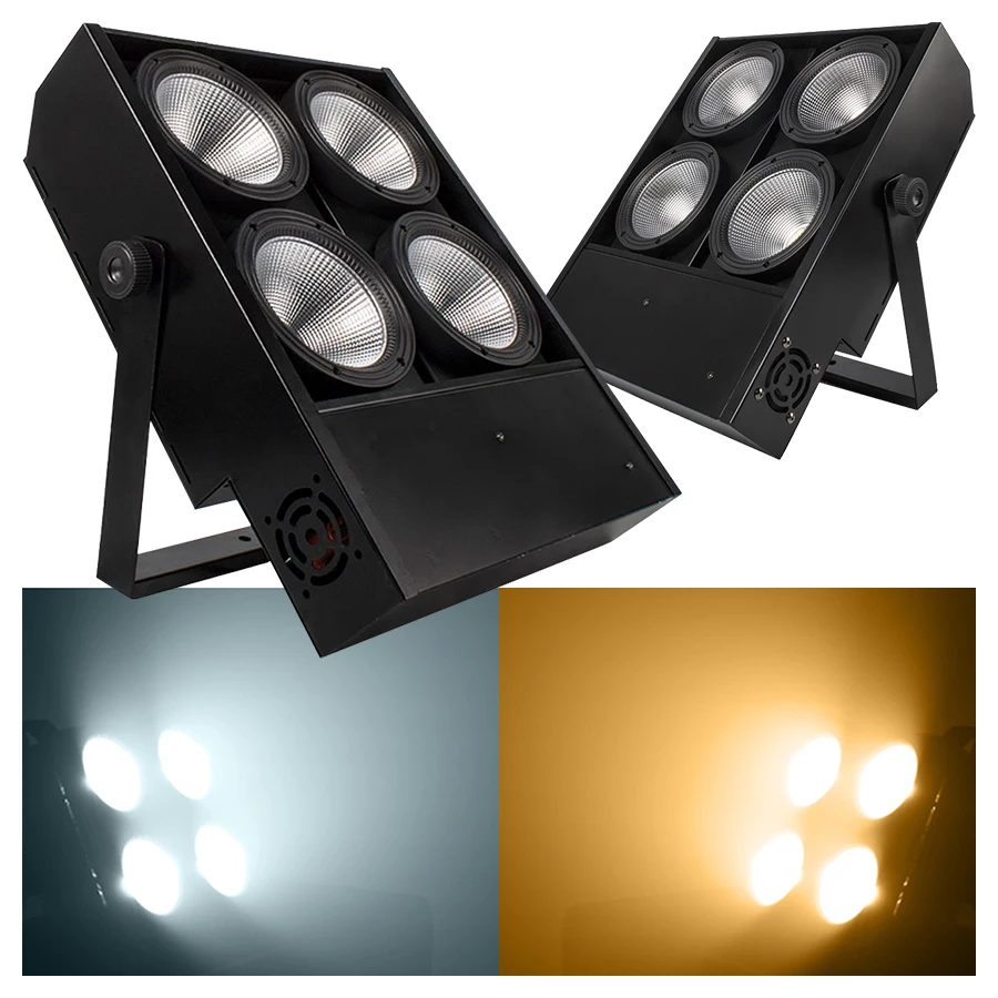 4x100W COB Cool and Warm Dual Color Audience Lights 400W LED DMX Stage Strobe Area Lights for Disco Party Concerts