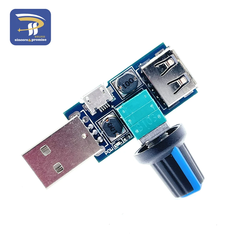 USB Fan Stepless Governor Wind Speed Controller Regulator Module 4-12V to 2.5-8V 5W With Switch USB Micro Adapter Potentiometer