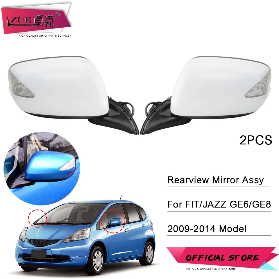 

ZUK Pair Outer Rearview Door Mirror Assy For HONDA FIT JAZZ GE6 GE8 2009 2010 2011 2012 2013 2014 7-PINS Electric Folding LED