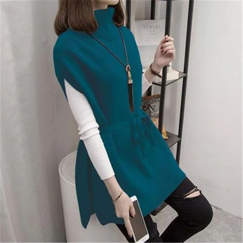 Women Sweater Vest Women's Turtleneck Sweater Vest Pullover Winter Knitted Dress Loose-Fitting Waistcoat Loose Dress Female Tops