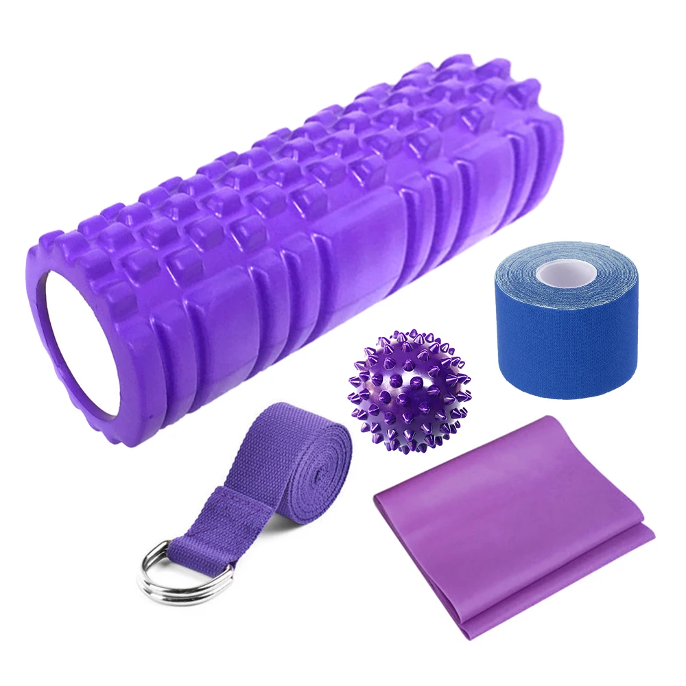 Hollow Yoga Column Back Roller Massage Ball Resistance Latex Tension Band Muscle Stickers Fitness Gym Exercise Relaxation Set