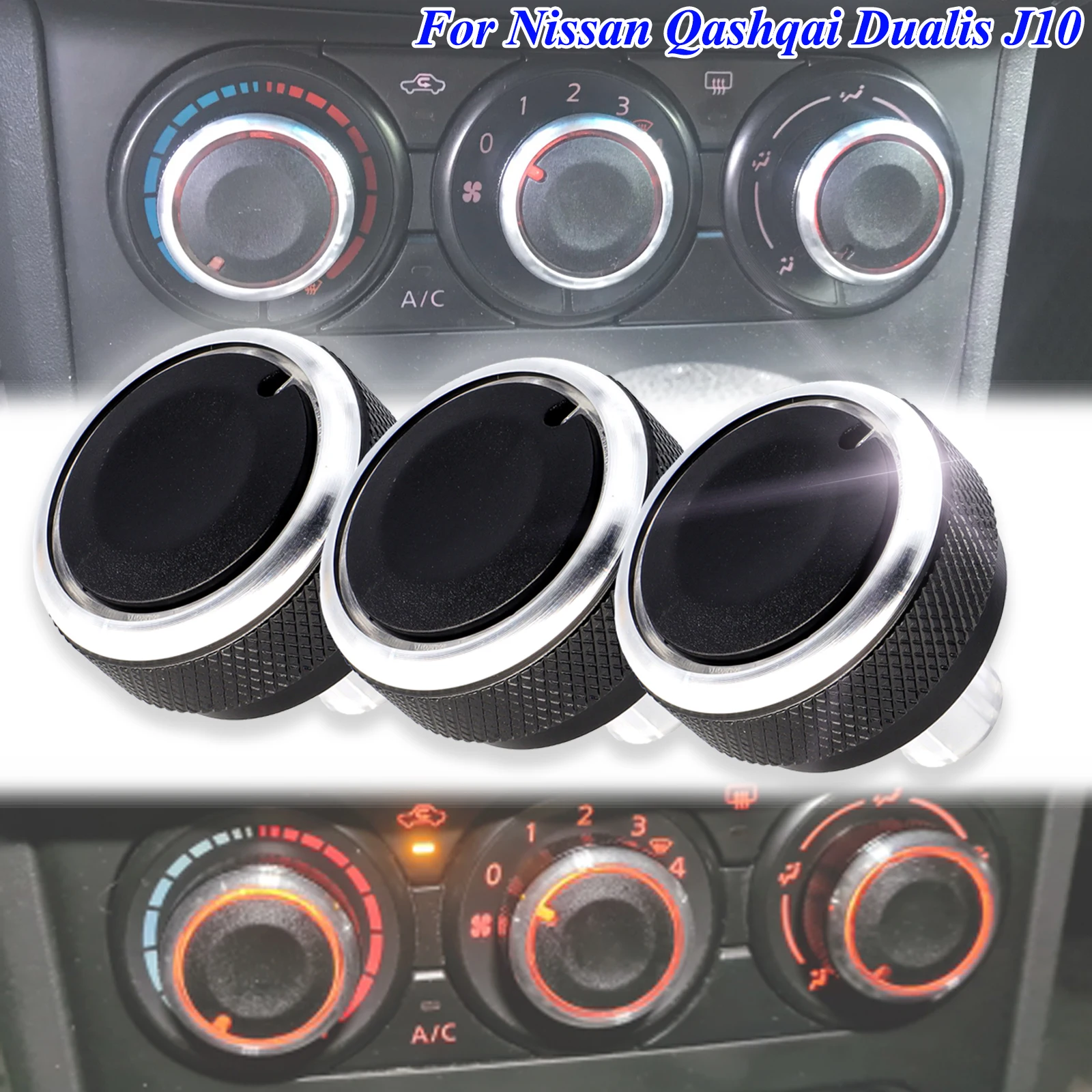 3Pcs/Set For Nissan Qashqai 2006-2013 Aluminum Alloy Air Conditioning Knob AC Knob Heat Control Switch Button Knob Car Styling