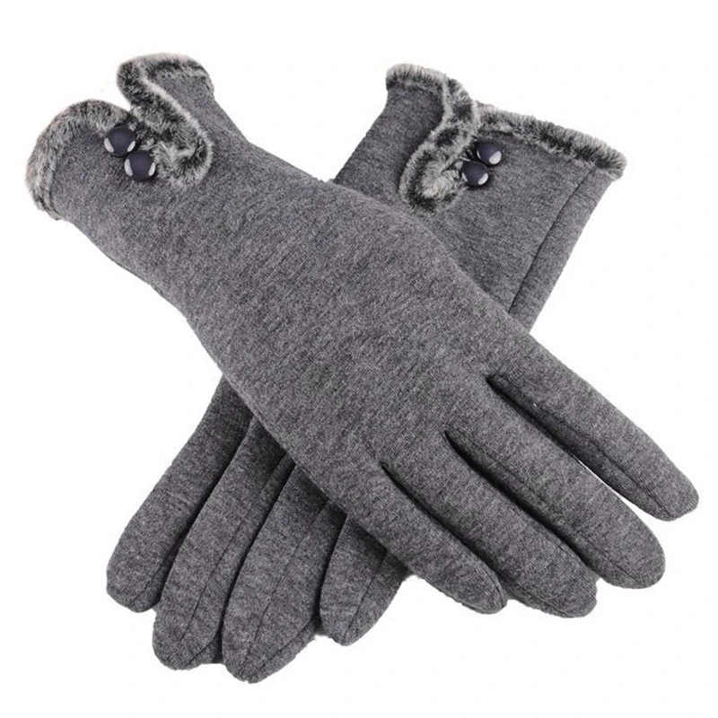 Guantes de algodón de doble capa con botón de felpa para mujer, manoplas cálidas de Cachemira de invierno para conducir, con pantalla táctil, dedo completo, para ciclismo, G82