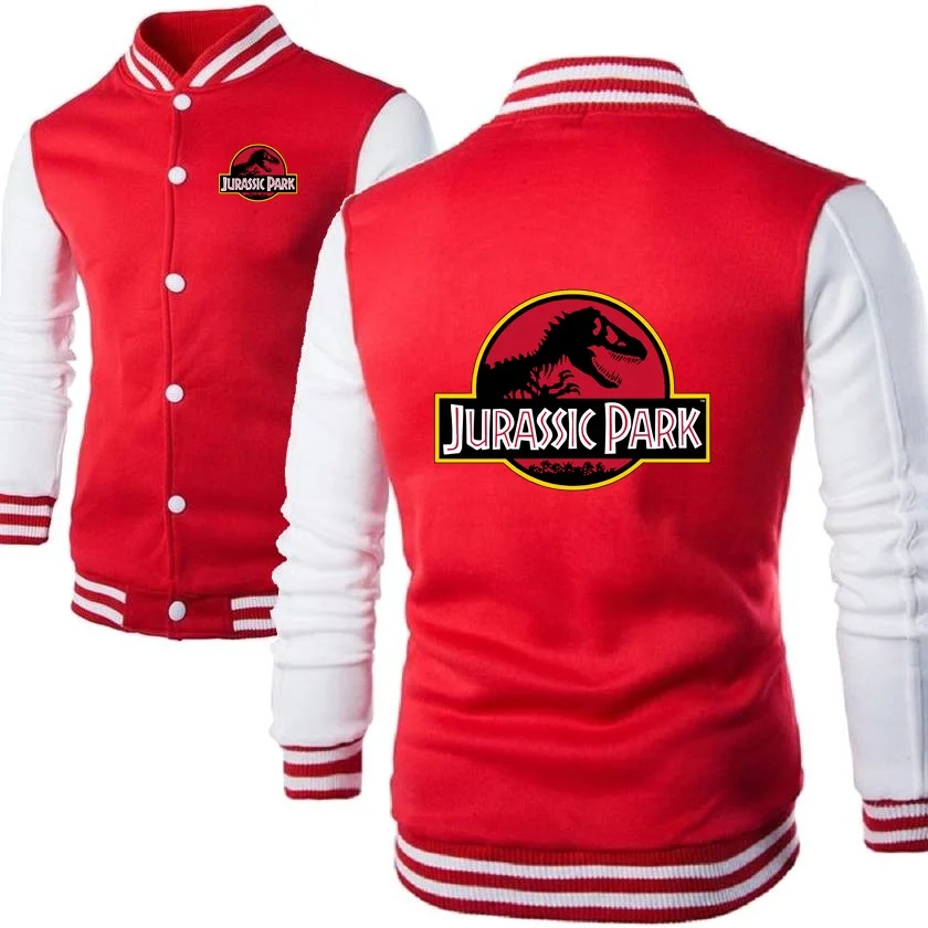 Boy Girl Hiphop Streetwear Men Baseball Jacket Casual Stand Collar Coats Dinosaur World Sweatshirt JURASSIC PARK Print Sportwear