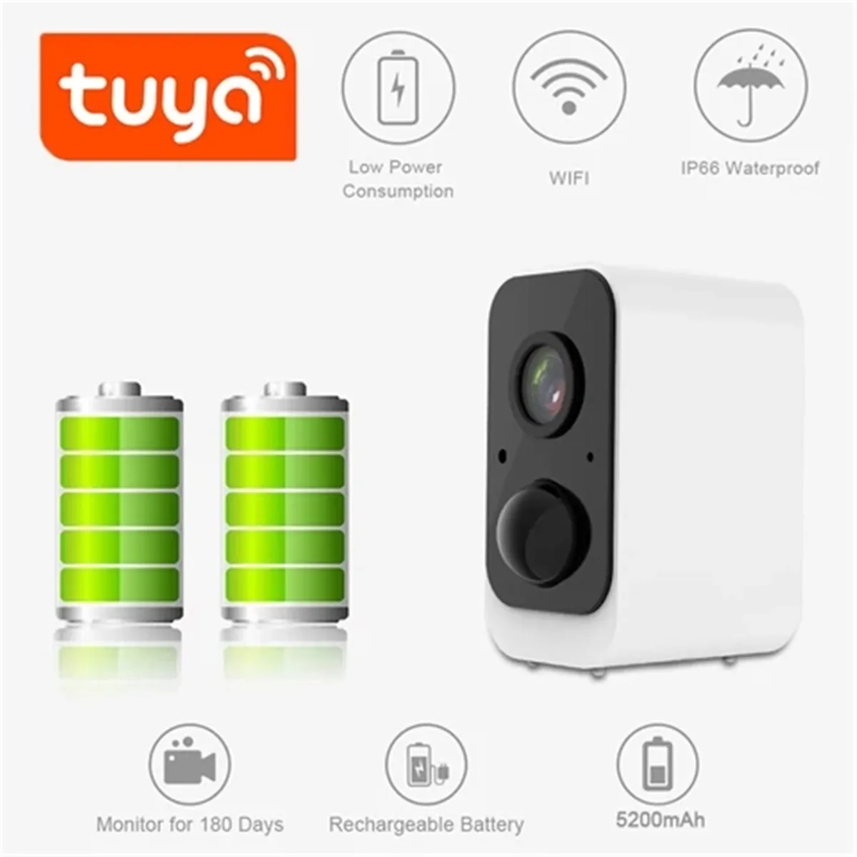 Tuya 2MP 1080P AI Humanoid Motion Detection Battery Power Wireless WIFI IP Dome Camera Intercom Baby Monitor YCC365