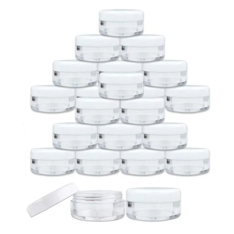 

100pcs 2g 3g 5g 10g 15g 20g Plastic Cosmetic Empty Jars White Lids Clear Pots Bottles Eyeshadow Makeup Cream Lip Balm Containers