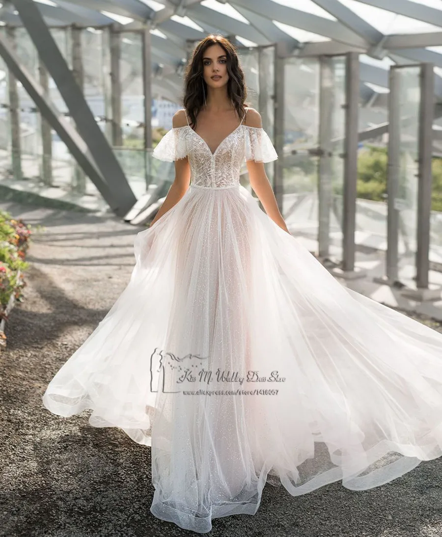 Vestido de Noiva Mode Vintage Boho Hochzeit Kleider 2021 Spitze Glitter Bohemian Wedding Kleider Strand Braut Kleid trouwjurk