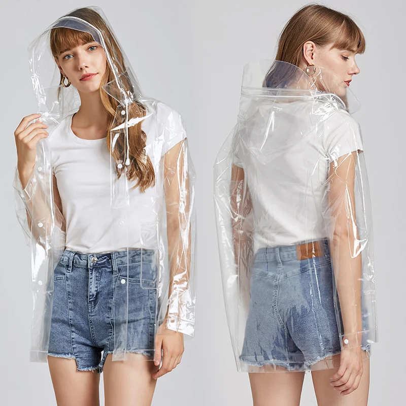 Fashion Short Men s And Women s Rain Cover Raincoats Transparent Hat Removable