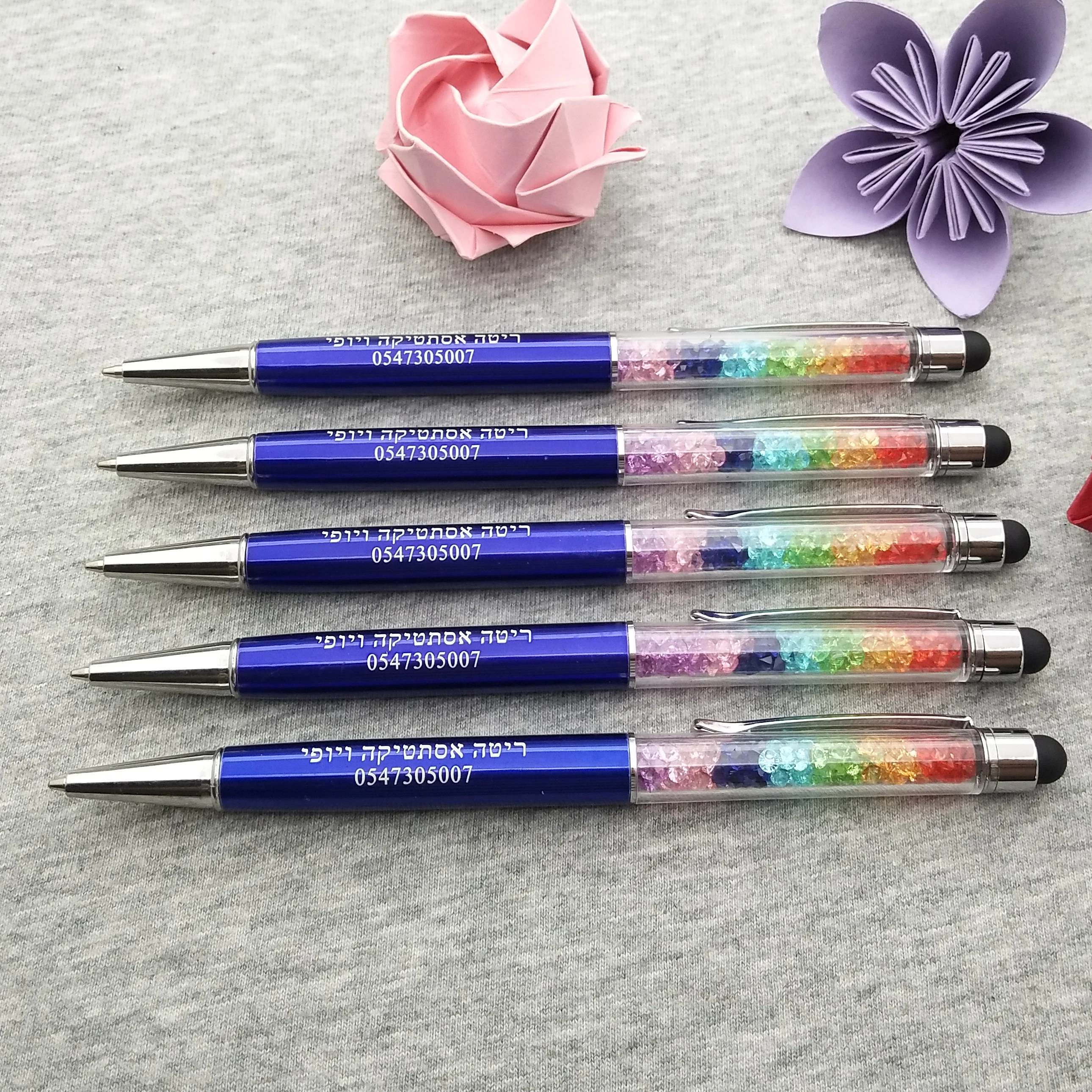 Hilogogifts NEW rainbow pen crystal diamond screen touch pens custom printed with your conpany logo/email/phone