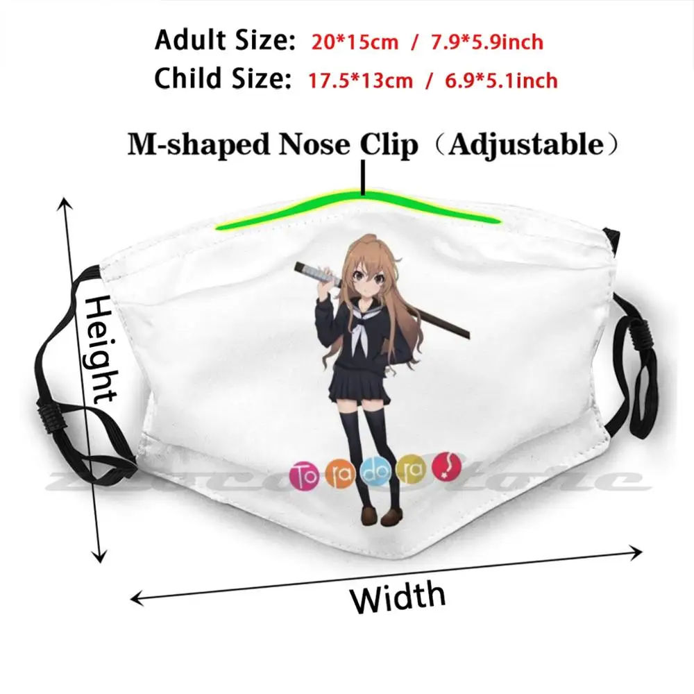 Toradora Custom Pattern filtro lavabile Pm2.5 maschera per bambini adulti Toradora Anime Taiga Manga Aisaka Kawaii Tiger Taiga Aisaka