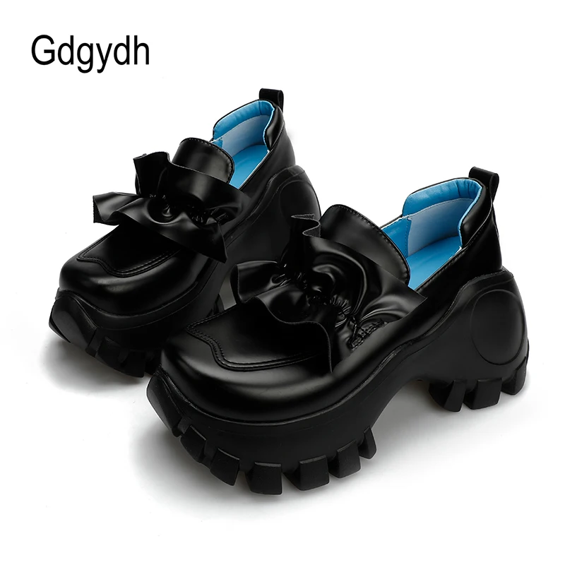 Gdgydh Pleated Designer Women Outdoor Thick Bottom Sneakers Shoes Black 90sfashion Punk Rock Platform Loafer Shoes Woman College