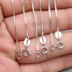 925 Sterling Silver Box Chain Necklace Rhodium Plated 0.65mm 0.8mm 1.0mm 16