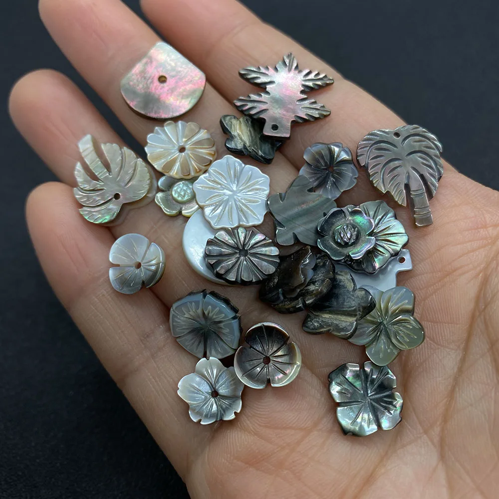 10pcs Natural Black Shell Beads Handmade Making Necklace Bracelet Earrings Jewelry Accessories Ladies Flower Shaped Charm Beads