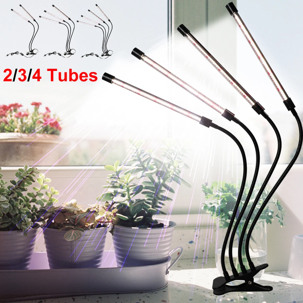 Lâmpada led para crescimento de plantas, 2/3/4 tubos ajustáveis, usb, espectro completo, lâmpada para estufa, crescimento de plantas, semeadura, casa, phytotalape