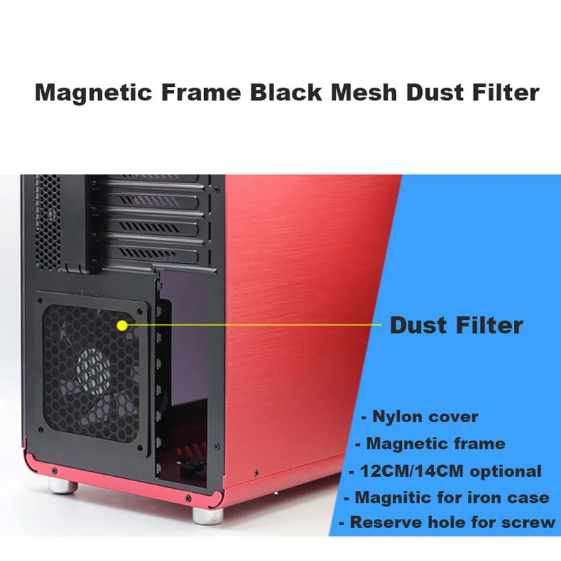 PC Dust Magnetic Filter 12CM 14CM 8CM w/ Screws,Magnetic Frame Black Mesh Dustproof Cover for Case Fan 120x120mm 140x140mm,80x80