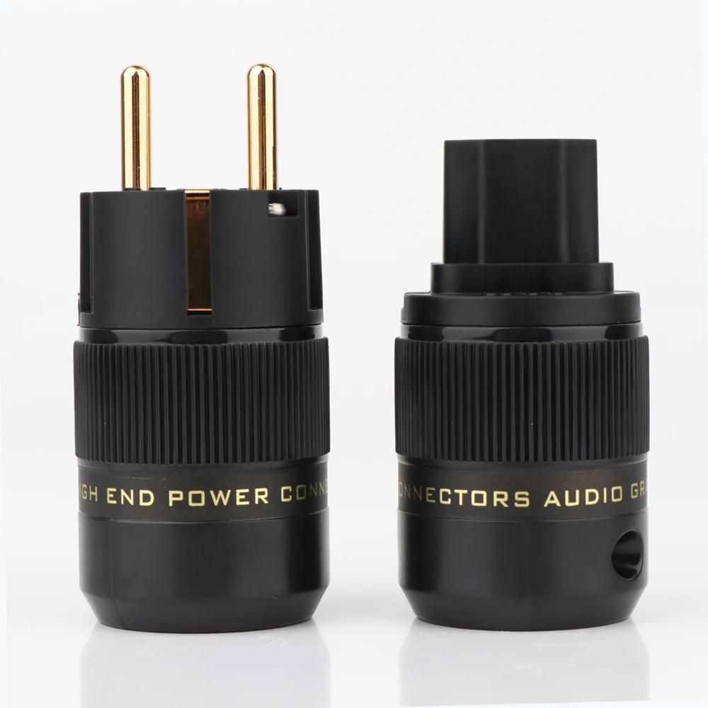 P078EBG Brass Gold Plated  Schuko EU Power Plug connectors + IEC connector adapter