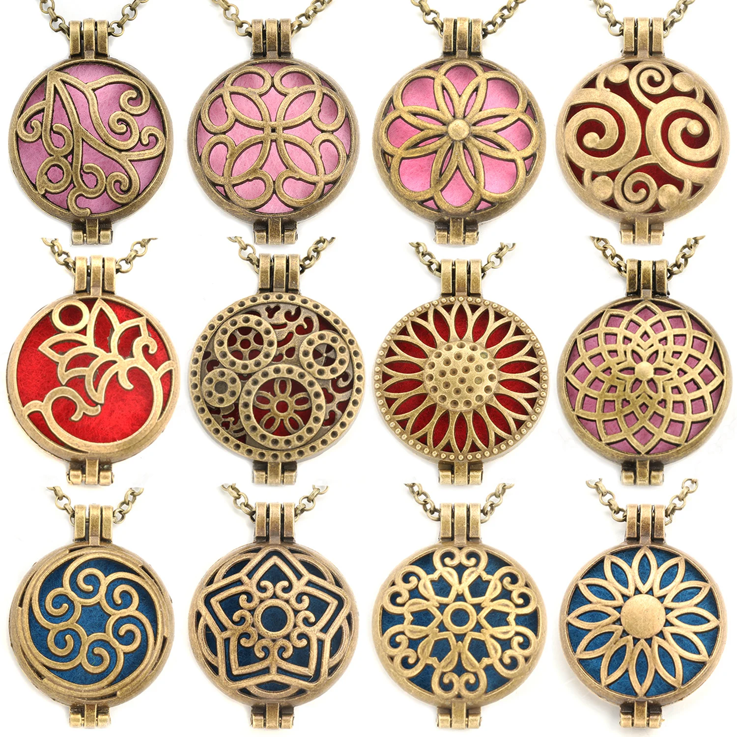 New Creative Style Aroma Flowers Necklace Retro Open Hollow Pendant Perfume Oil Diffuser Exquisite Locket Exquisite Gift Jewelry