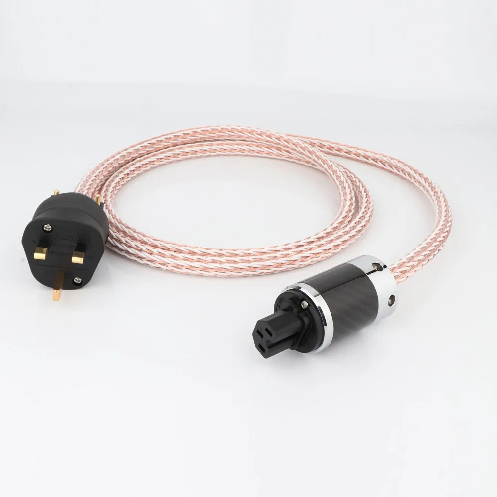 High Quality Hi-End 24 cores 6N OCC Hifi Power Cord with Gold Plated UK 13A + Carbon Fiber IEC Female ,HIFI AC Power Cable