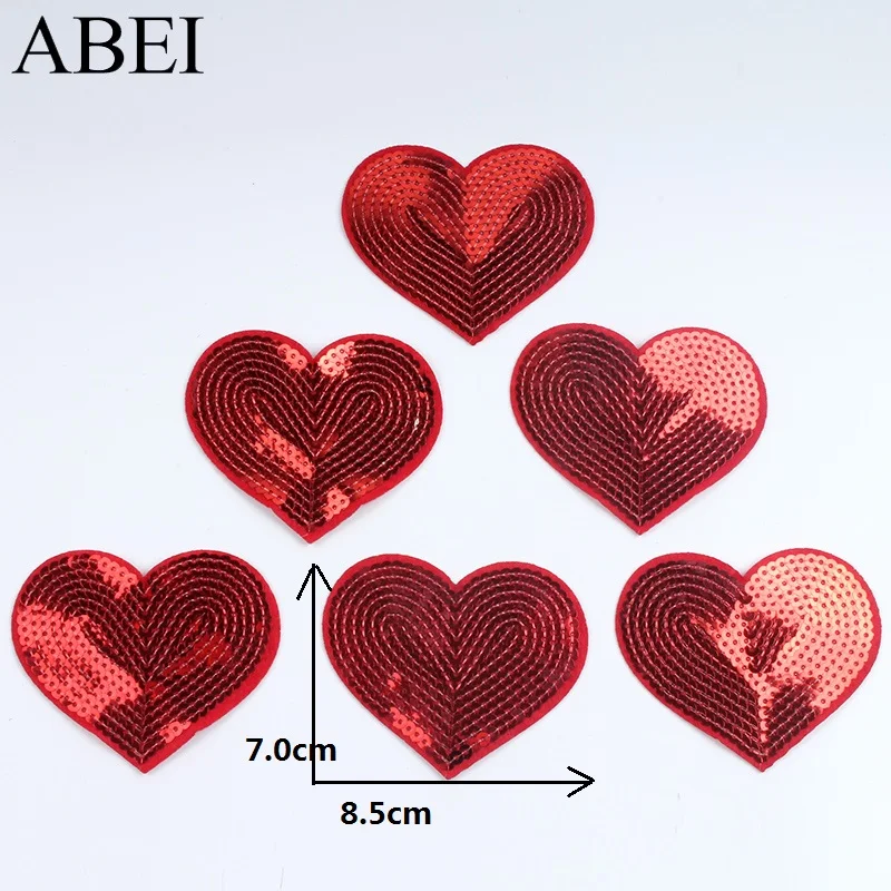 10pcs Big Red Patch Iron On Sequined Heart Patches DIY Stickers For Jeans Bags Shoes Hats Coats Sewing Fabric Appliques