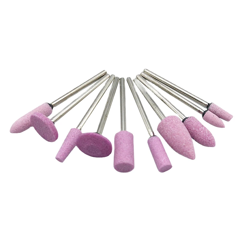 10Pcs Dental Mounted Stone Grinders Gravel Burs 2.35mm Green Pink ​White Stone For Contouring And Shaping Porcelain Metal Shaft