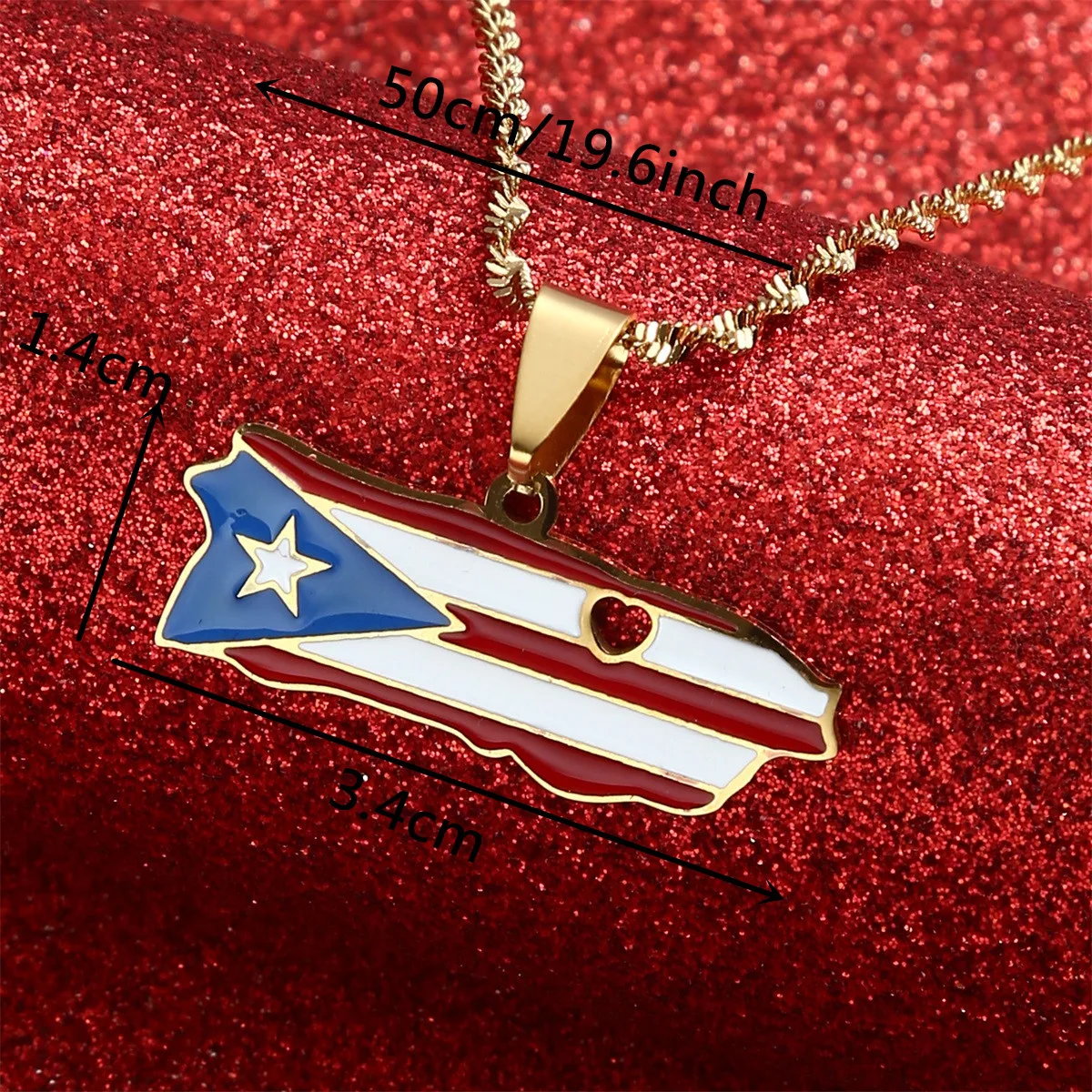 Stainless Steel Puerto Rico Map Enamel Flag Pendant Necklaces For Trendy Women Charm Jewelry