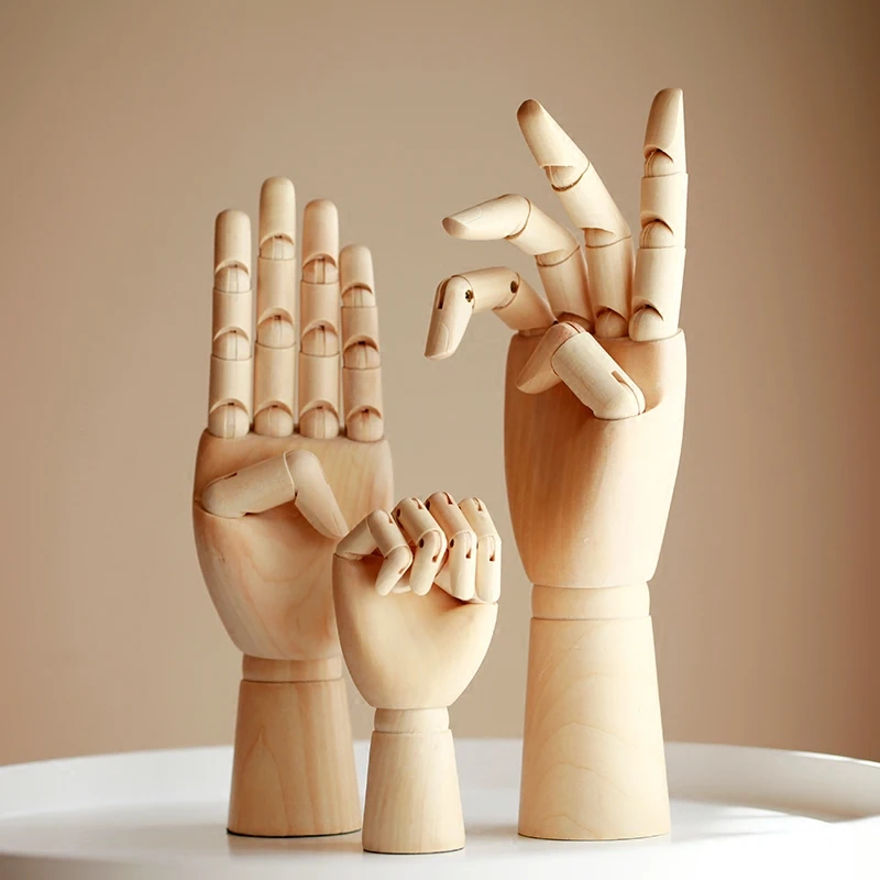 Creative Wooden Finger Art Model Ornaments Wood Joint Doll Hands Home Living Room Office Desktop Storage Decorations Accessories