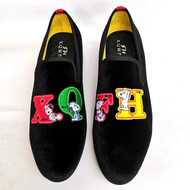 XQWFH Fashion Men Suede Penny Loafers Handmade English Letters Flat Shoes Men's Casual Nightclub Wedding Party Dress Shoes