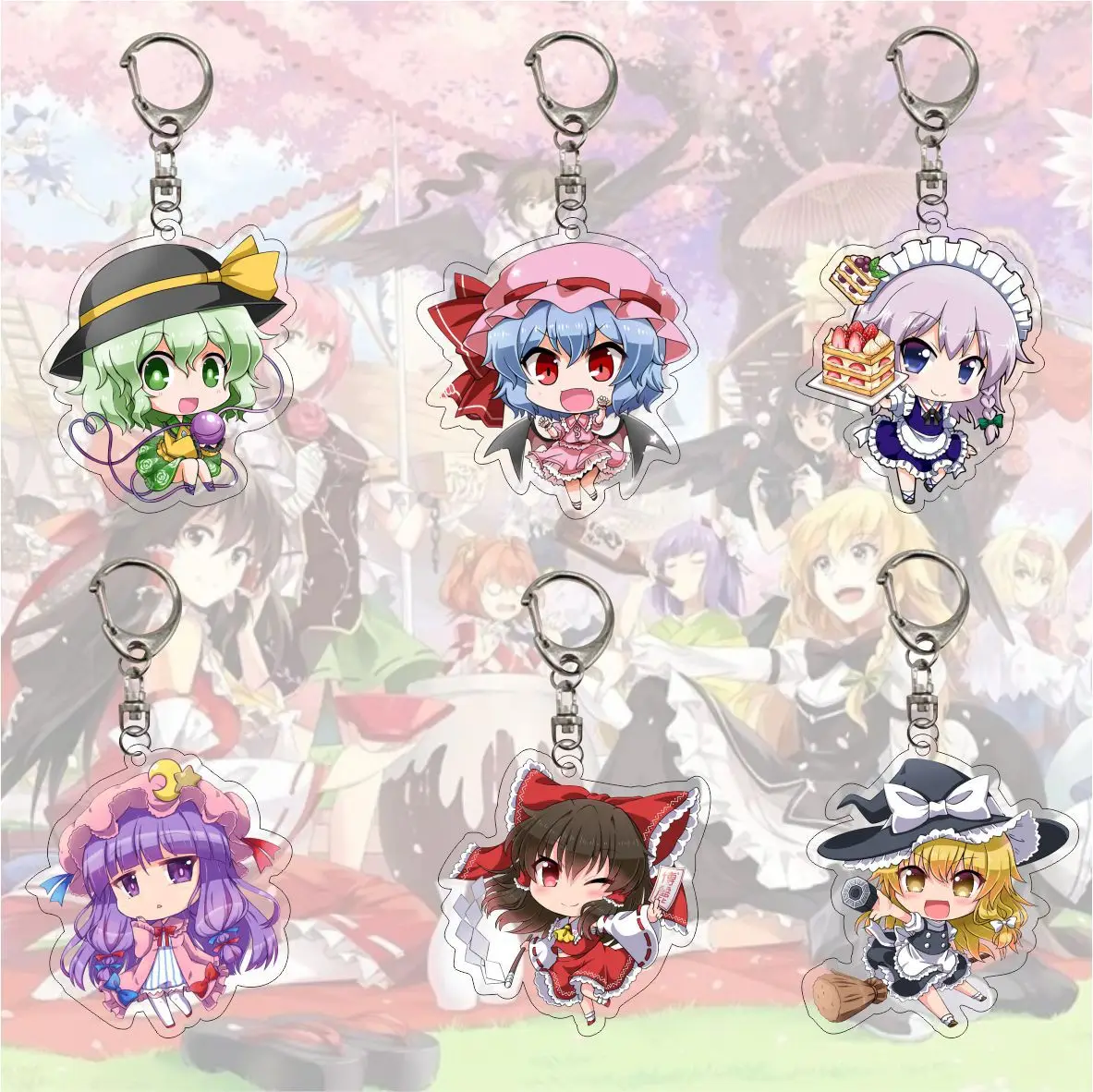 

Anime Cartoons Shrine Maiden Hakurei Reimu Flandre Scarlet Key Chains Keychain Cosplay Acrylic Pendant Keyring