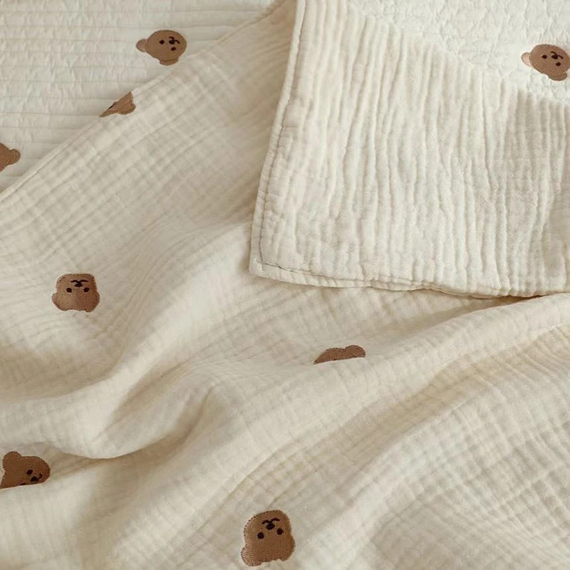 Newborn Baby Blanket Bear Embroidery Kids Sleeping Blanket Cotton Bedding Accessories