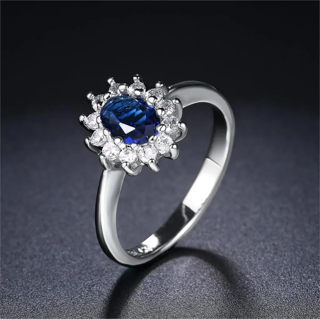 Princess Diana Rings For Bridal Women Blue Crystal Promise Wedding Engagement Ring For Female Marriage Gift Fashion Jewelry R076