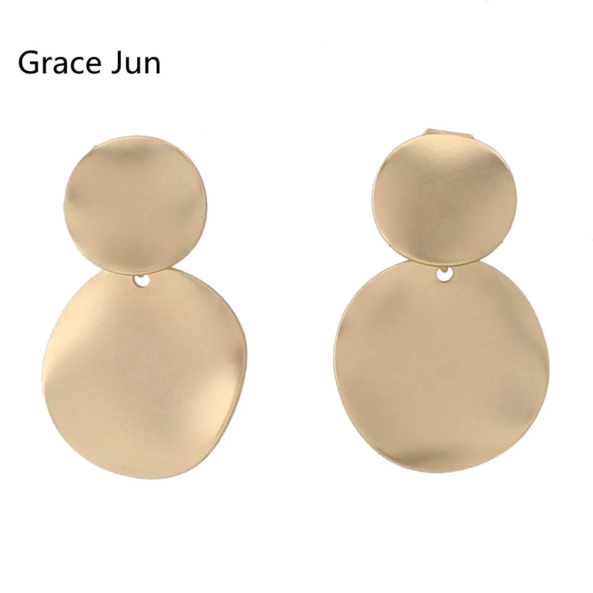 Grace Jun Geometric Matte Gold Color Round shape Clip on Earrings and Pierced Earrings for Women Choose 11.11 Factory Wholesale