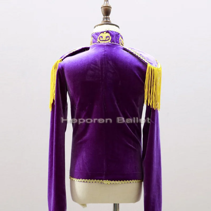 custom made Purple Black Male's Ballet prince Jackets for Nutcracker Stage,Banquet prince's Dance Costumes Long Sleeves Tunic