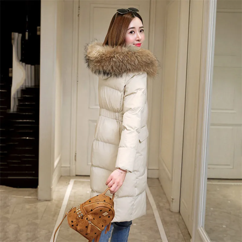 Winter Coat Women Korean Fur Hooded Jackets Nice Pop Vogue Loose Long Slim Black Beige Chic Down Cotton Warmth Clothing LD1229