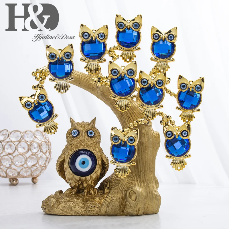 H & D Blau Bösen blick Baum für Schutz Gold Eule Form Baum Fengshui Ornament Home Office Decor Gute Luck geschenk Prunkstück Weihnachten Geschenk