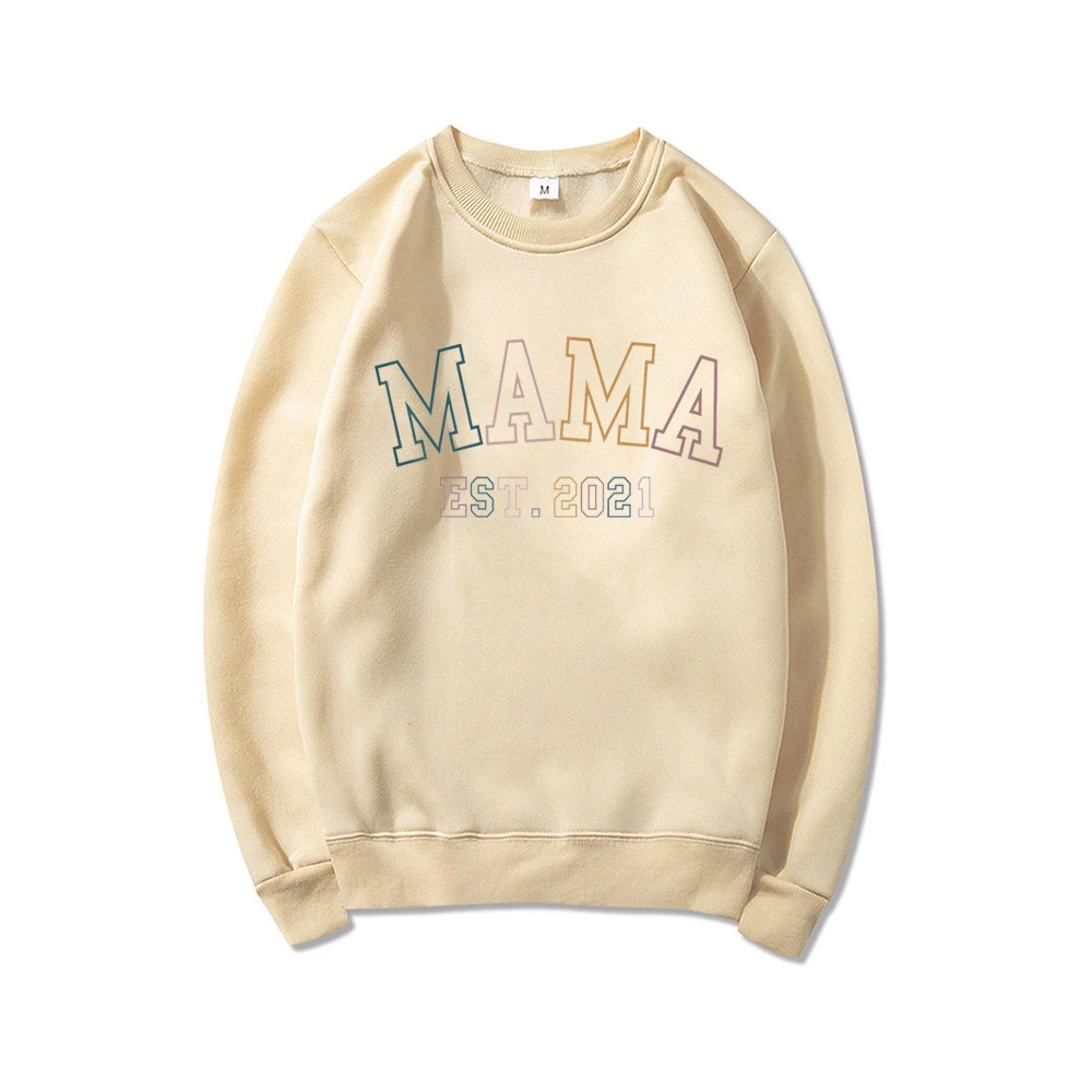 Mama Est bluza spersonalizowany Mama sweter nowa Mama być prezentem kobiety bluzy z wycięciem pod szyją bluzy z grafiką Top na co dzień swetry